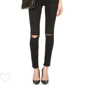 Frame Denim Le Skinny Ripped At Knees Washed Black 25